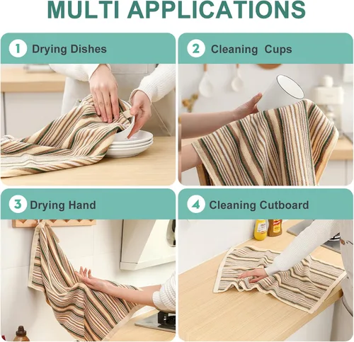 Vista 5 de SALAS Toallas de cocina premium para secar platos, toallas de cocina grandes de algodón, paños de felpa a rayas, juegos de toallas gruesas altamente