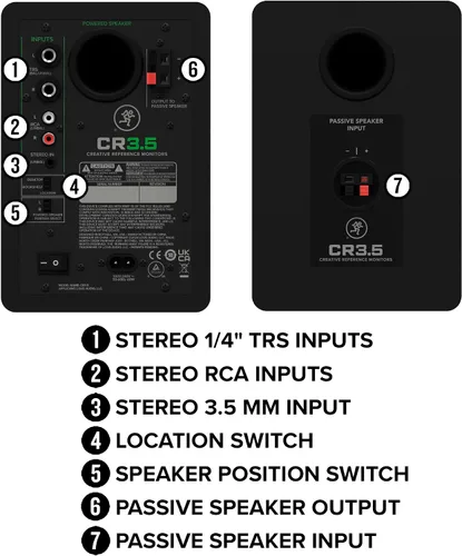 Vista 6 de Mackie CR3.5BT - Monitores de estudio de referencia creativa alimentados de 3.5 pulgadas con Bluetooth, perilla de tono e interruptor de ubicación