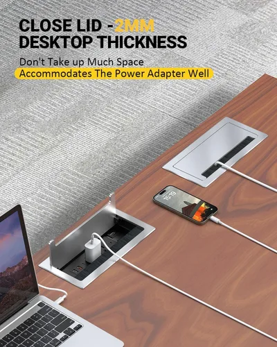 Vista 6 de Concentrador de alimentación para mesa de conferencias de 10 pies, caja de conectividad multimedia con 1 HDMI + 1 RJ45 + USB C de 20 W + 2 USB A + 2