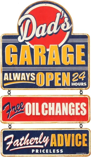 Vista 8 de Letrero de metal con flecha curvada para el garaje de papá, divertido letrero de garaje vintage para papá, gran idea de regalo Fun Vintage Garage