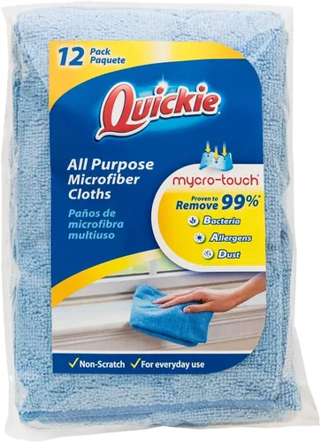 Vista 2 de Quickie Paño de limpieza de microfibra de 14 x 14 pulgadas, azul, paquete de 12, toalla/limpiaparabrisas multiusos para limpieza en interiores