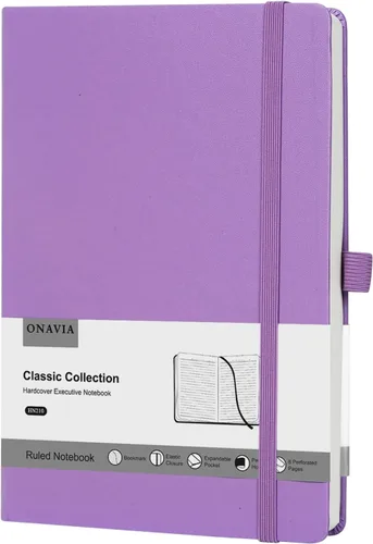 Vista 8 de ONAVIA Cuaderno de diario rayado A5, tapa dura, tamaño mediano de 5.5 x 8.3 pulgadas, 160 páginas de papel grueso de 3.53 oz/m², bloc de notas