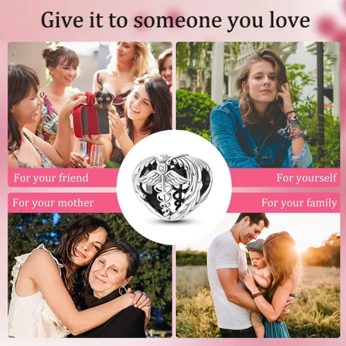 Vista 6 de Hapour Abalorios de plata de ley 925 aptos para pulseras de dije, dije de corazón de sol para mascotas, pulsera y collar, cuentas de joyería