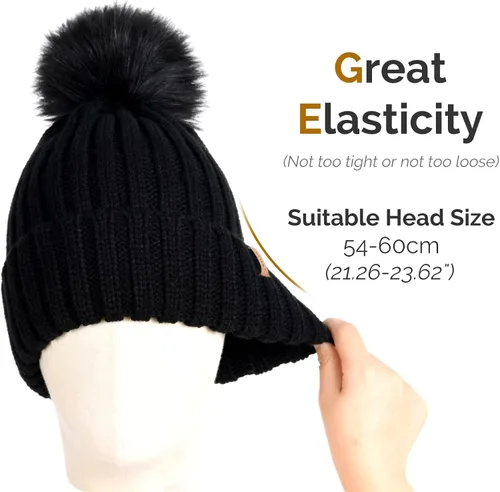 Vista 7 de FURTALK Gorro de punto de invierno para mujer con pompones de piel sintética gorro de punto cálido con calavera para mujer