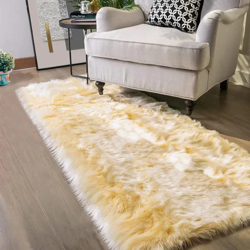 Vista 64 de Latepis - Alfombra rectangular de piel sintética tipo lana de oveja suave y esponjosa de estilo bohemio para sala de estar, dormitorio y residencias