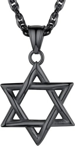 Vista 26 de U7 - Collar con Estrella de David para hombres y mujeres, dije hexagonal de acero inoxidable con cruz/piedra de rubí/collares clásicos judíos