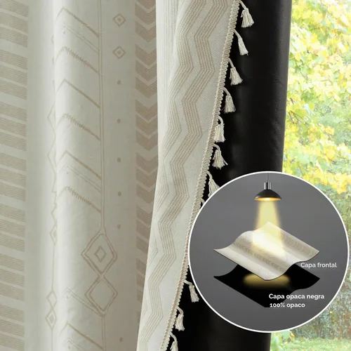 Vista 5 de Cortinas Boho ColorBird Beige Crema opacas, 2 paneles de 63 pulgadas de largo, tratamiento para ventanas con aislamiento térmico, estampado Beige