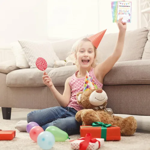 Vista 7 de Idealmuzik Paquete de 30 invitaciones de fiesta de cumpleaños para niñas con sobres y calcomanías, lindas tarjetas de invitaciones de fiesta