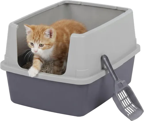 Vista 12 de IRIS USA Caja de arena para gatos de alta cara, grande, escudo de Negro