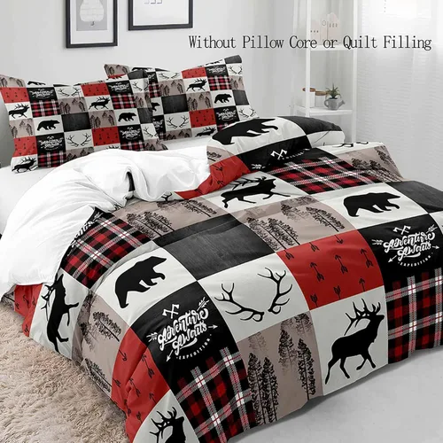 Vista 3 de LUVIVIHOME 2 piezas de funda de edredón de Navidad, juego de ropa de cama individual, ropa de cama rústica de cabaña, colcha de Navidad y Día