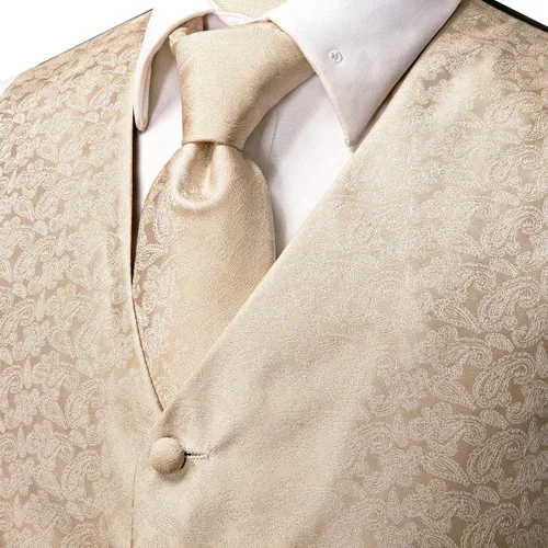 Vista 5 de Hi-Tie Juego de 5 piezas de chaleco con corbata de pañuelo de solapa, conjunto de chaleco de seda jacquard formal para esmoquin S-3XL