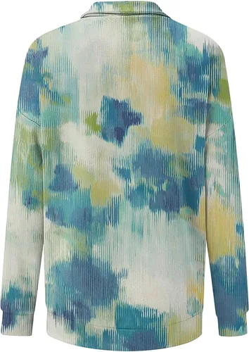 Vista 4 de Sudadera con cremallera de un cuarto para mujer, sudadera estampada casual, moderna, atlética, holgada, de manga larga, blusa