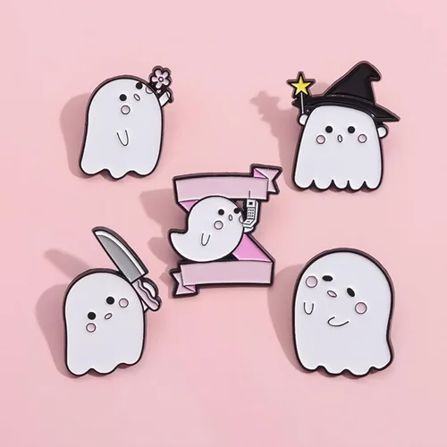 Vista 2 de Juego de broches esmaltados con diseño de fantasma, insignias góticas, pasadores de Halloween para mujereshombres, dibujos animados, calabaza