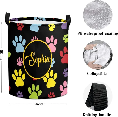 Vista 5 de Cesta de lavandería personalizada con texto y nombre, impermeable, para dormitorio, sala de estar, cesta de almacenamiento