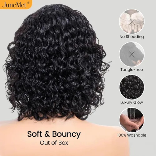 Vista 3 de Ruiyu - Peluca rizada con corte de pelo lanudo con flequillo, cierre de cabello humano, peluca sin pegamento, pelucas onduladas con flequillo