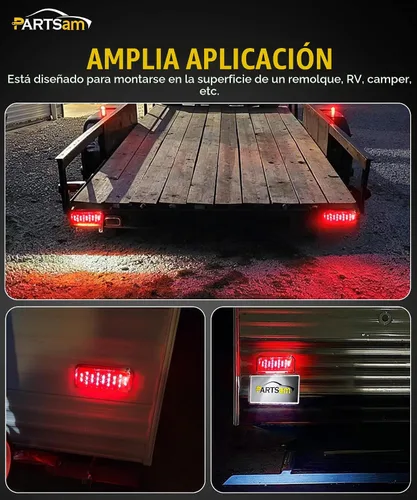 Vista 6 de Partsam Luces traseras rectangulares LED rojas para caravana, remolque, parada de freno, giro, luz blanca para matrícula, 49 LED con soporte de rojo