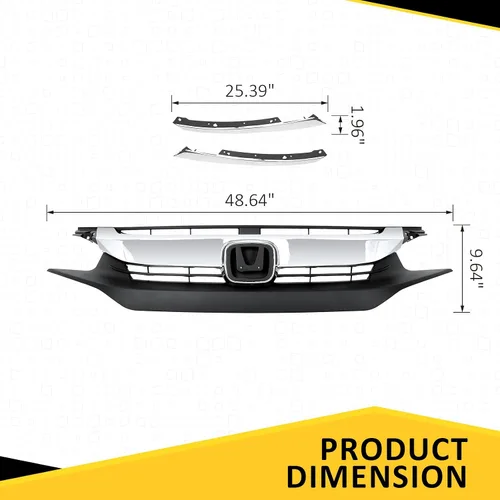Vista 3 de Parrilla de parachoques delantero con cromo + 2 bordes cromados para párpados para Honda Civic Sedan 2016 2017 2018