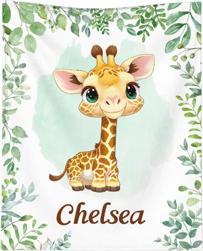 Vista 10 de Manta personalizada de animales bebés para niños y niñas, mantas personalizadas con nombre, manta ligera de franela suave para ropa de cama, sofá