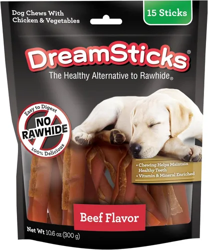 Vista 15 de DreamBone DreamSticks con sabor real a tocino y queso, palitos masticables para perros sin cuero crudo (paquete de 30)