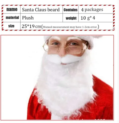 Vista 2 de Barba de Papá Noel Navidad Santa Claus barba falsa correa de pelo en accesorio disfraz adulto niño niño pirata gnomo - 4 paquetes, 4 barbas blancas