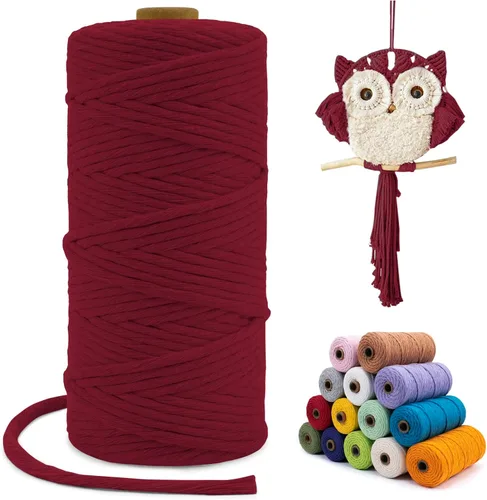 Vista 110 de Cuerda de macramé de una sola hebra de 0.197 in x 110 yardas, cuerda de macramé de algodón natural de 0.197 in, cuerda de algodón grueso para colgar