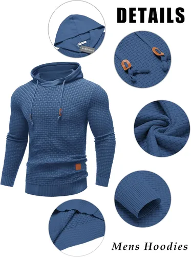 Vista 62 de COOFANDY Sudadera con capucha para hombre, casual, de manga larga, con cordón, de punto gofre, ajustada