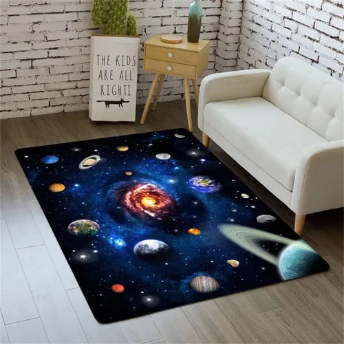 Vista 23 de Alfombra de espacio exterior para habitación de niños, 3 x 5 pies, alfombra Galaxy para dormitorio de niños, suave, antideslizante, sistema solar