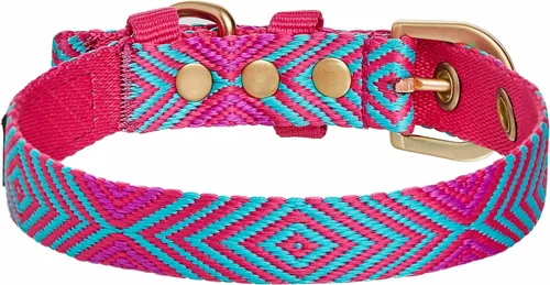 Vista 7 de Blueberry Pet - Collar ajustable para perro con forma de diamantes tribales del sudoeste en francés rosa con hebilla de metal, cuello 9-12.5