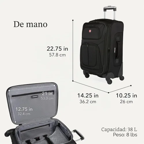 Vista 2 de SwissGear Sion Softside - Maleta giratoria expandible duradera y ligera, color negro, juego de 2 piezas (equipaje de mano / grande)