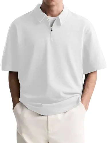 Vista 12 de Camisas polo con cremallera para hombre, camiseta de cuello de moda de verano, talla grande, camisa de golf clásica lisa para exteriores, tops