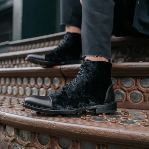 Vista 5 de TAFT Jack Boot - Botas de vestir hechas a mano de cuero y lana para hombre, paisley marrón topo
