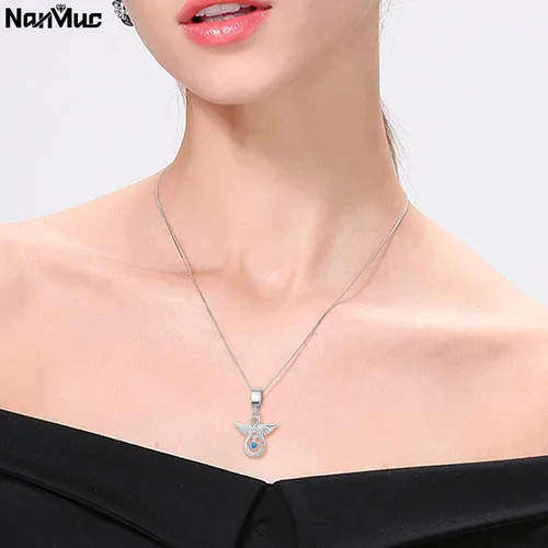 Vista 2 de NanMuc Collar de guardián de alas de ángel para mujer, colgante de cristal azul con corazón para nieta, joyería de cumpleaños, Metal, Base