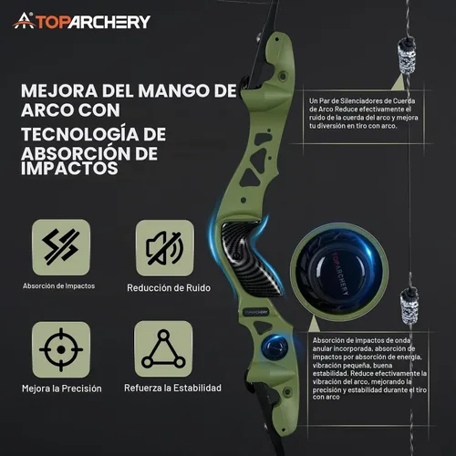 Vista 2 de TOPARCHERY 62" Arco Hunter Recurvo Negro, Arco Recurvo Desmontable de Absorción de Choque ILF para Caza, Arco Largo para Tiro al Blanco al Aire
