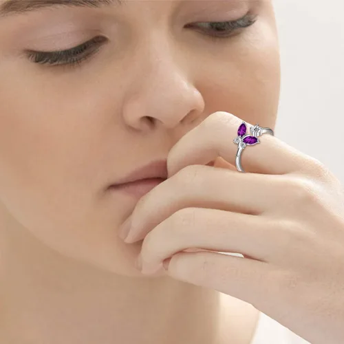 Vista 5 de AOBOCO - Anillo abierto de mariposa de plata esterlina ajustable, adornado con cristal de Austria, joyería para regalo de aniversario o cumpleaños