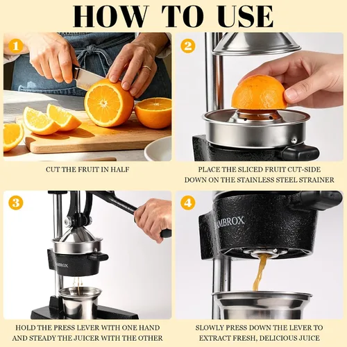 Vista 4 de Exprimidor manual de hierro fundido, exprimidor comercial de limón, exprimidor de cítricos profesional, ideal para extraer jugo de limones, naranjas