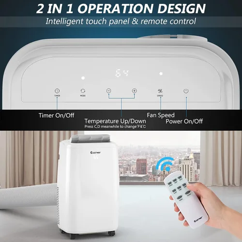 Vista 5 de COSTWAY Aire acondicionado portátil de 1,0000 BTU, refrigeración para espacio de hasta 350 pies cuadrados con 3 modos, enfriador de aire