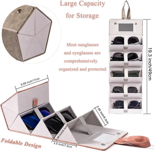 Vista 3 de Menoeceus Estuche organizador de lentes de sol, estuche de viaje para lentes de viaje, caja de almacenamiento de 5 ranuras para mujeres y hombres