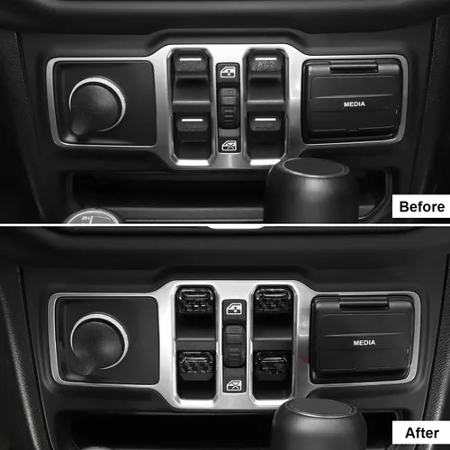 Vista 2 de CheroCar Cubierta de botón para interruptor de ventana Jeep JL, accesorios interiores para Jeep Wrangler JL JLU Gladiator JT 2018-2021