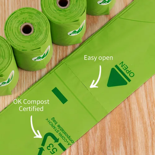 Vista 3 de Pkpoo Bolsas de excremento de perro 100% compostables, extra anchas, bolsas grandes a base de vegetales para perros, bolsas de basura biodegradables