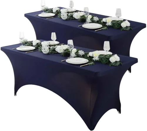 Vista 21 de Paquete de 2 manteles de elastano negro de 6 pies – Manteles ajustados – Mantel elástico de ajuste universal para mesas plegables – Sin arrugas
