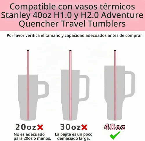 Vista 2 de NiHome - Juego de 10 pajitas de acero inoxidable con forma de corazón de 30 cm para vaso Stanley de 40 oz, con 2 cepillos de limpieza, reutilizables