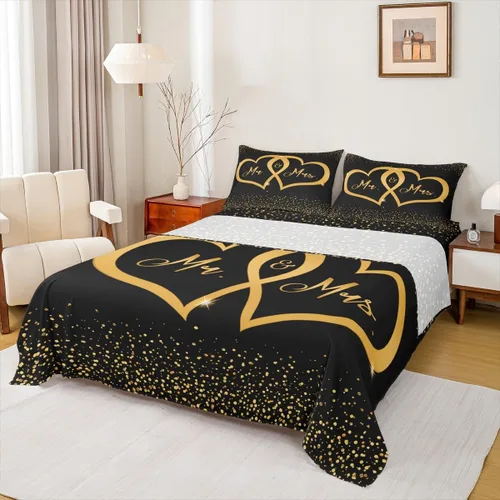 Vista 16 de Dog Side My Side - Juego de sábanas de tamaño Queen, color negro y blanco, sábana bajera ajustable para mujeres y hombres, sábanas románticas