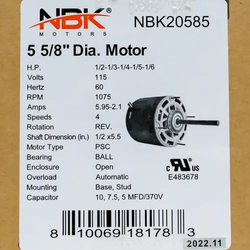 Vista 8 de NBK 20585 Motor del soplador del manipulador de aire del horno 1/2 a 1/6 HP 1075 RPM 115 voltios reemplazo para 5460 4 velocidades