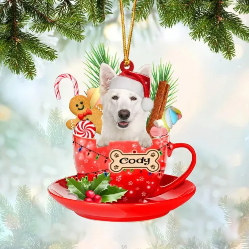 Vista 9 de NAZENTI Adorno personalizado de Alaskan Malamute en taza roja, adorno de Navidad personalizado para perros amantes de las mascotas, colgante