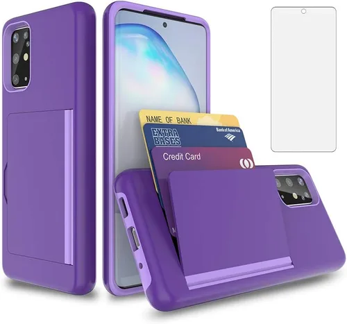Vista 9 de Funda para teléfono Samsung Galaxy A51 5G con protector de pantalla de vidrio templado y soporte para tarjeta de crédito, accesorios híbridos