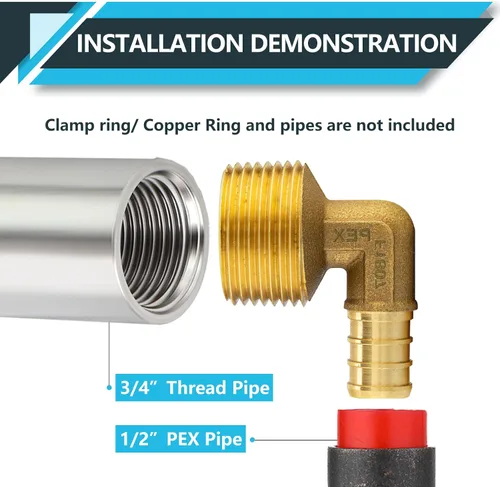 Vista 4 de Paquete de 5 accesorios PEX, adaptador de codo NPT roscado macho Pex de 1/2 pulgadas x 3/4 pulgadas, accesorios de engarce de latón, para tubería