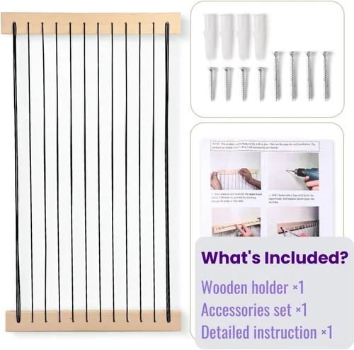 Vista 8 de Almacenamiento de animales de peluche, paquete de 2 unidades de almacenamiento de madera suave para habitación de los niños, montaje en pared