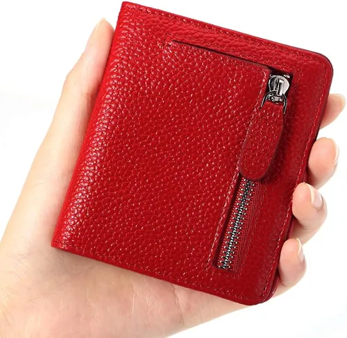 Vista 4 de Funtor Cartera de cuero para mujer, pequeña y compacta, con bolsillo doble, bloqueo RFID, para mujer