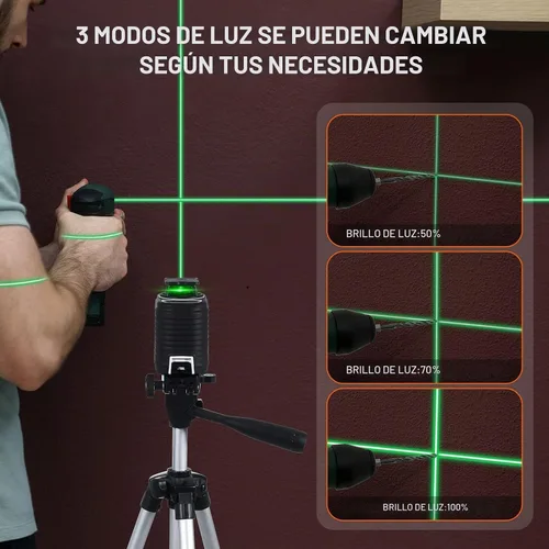 Vista 5 de Firecore Nivel láser 360 autonivelante, láser verde de línea cruzada de 360° de 82 pies, 3 ajustes de brillo, modo de pulso, soporte magnético