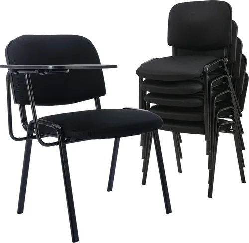 Vista 11 de HNY Juego de 5 sillas negras con brazo para tableta, cómodas de poliuretano, para oficina, sala de espera, apilables, sillas de recepción con mesa
